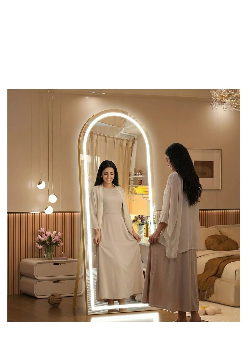 Y&D Arched Full Length Mirror with Lights, 160x50cm LED Full Length Mirror with Stand, Full Body Wall Mounted Hanging Mirror for Bedroom, Dimming  3 Color Lighting - Image 4